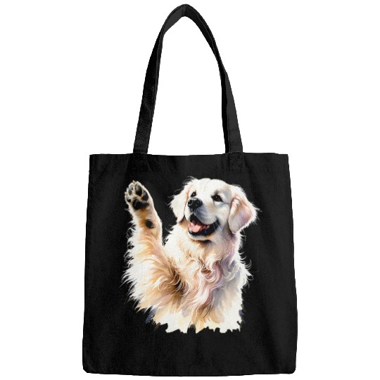 White English Cream Golden Retriever Funny Pooch Paw Canine Bags
