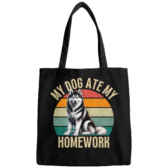 My Dog Ate My Homework Funny Retro Siberian Husky Dog Owner Bags