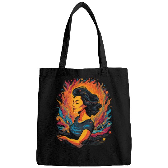 Yoga Pose Meditation Lover Abstract Fiery Art Bags