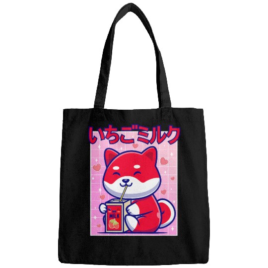 Dog Shiba Inu Cute Strawberry Milk Japanese Kawaii Shiba Inu Dog Otaku Bags