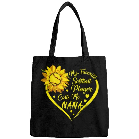 Womens Tu My Favorite Softball Player Calls Me Nana Sunflower Bags