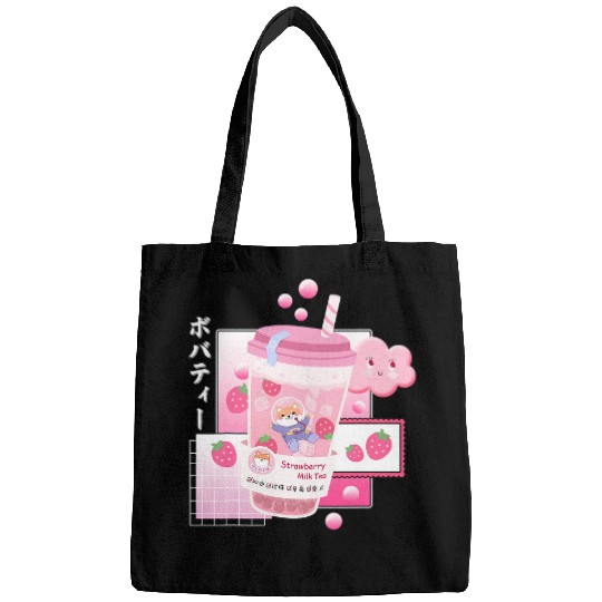 Dog Shiba Inu Kawaii Shiba Inu Dog Bubble Tea Boba Strawberry Milk Tea Bags