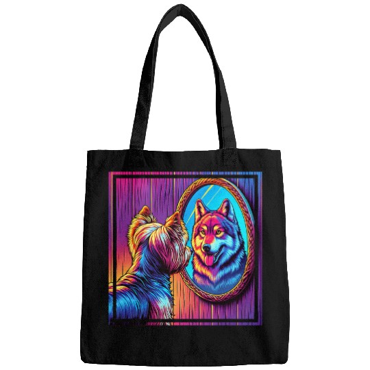 Yorkie wolfs In The Mirror Funny Yorkshire Terrier Bags