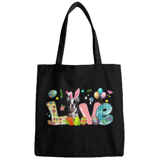 LOVE Bunny Boston Terrier Easter Day Hunting Eggs Colorful Bags