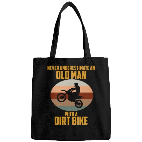 Old Man Dirt Bike Motorcycle Biker Bike Ride Rider Graphic Bags