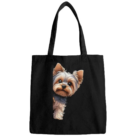 Yorkshire Terrier Peeking Around The Corner Yorkie Mom Dad Bags