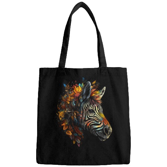 Zebra Autumn Leaves Colourful Art Animal Zoo Zebra Bags