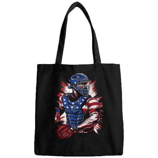 Patriotic Baseball Catcher vintages American Flag 4th of July Bags