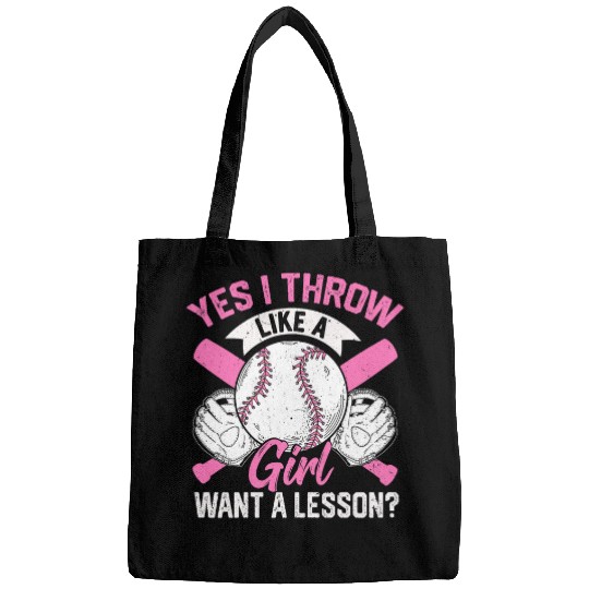Yes I Throw Like A Girl Want A Lesson Baseball Softball 2 Bags