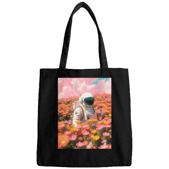 Vaporwave Aesthetic Astronaut Flower Field Synthwave Y2K Bags