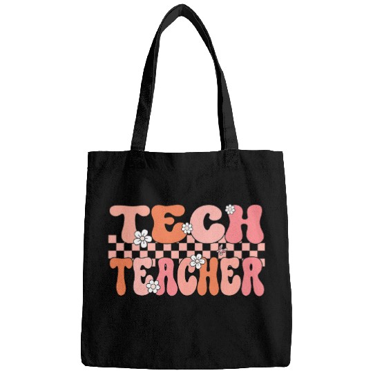 Groovy Tech Teacher Women Retro Technology Teacher Crew Bags