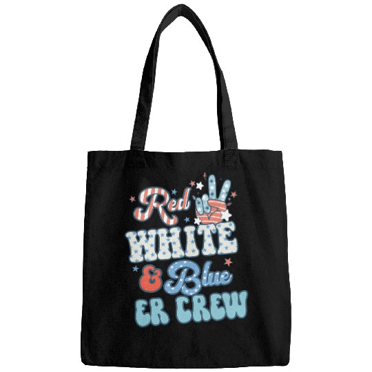 Retro Red White And Blue ER Crew nurses 4th Of July Women Men Bags