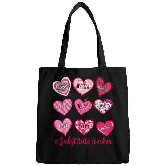 teach listen love inspire substitute teacher valentines day Bags