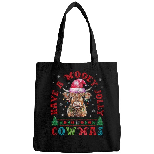 Mooey Cowmas Christmas Lights Santa Hat Funny Cow Lovers Bags