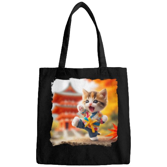 Karate kitten karategi autumn Japanese temple martial arts 2 Bags