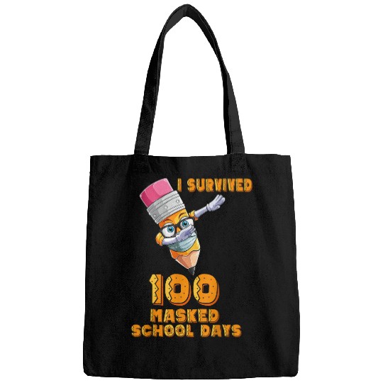 Funny I Survived 100 Masked School Days Cool Crayon 2 Bags