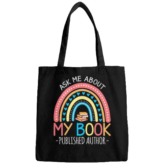 Ask Me About My Book Published Author Writer Rainbow Retro Bags