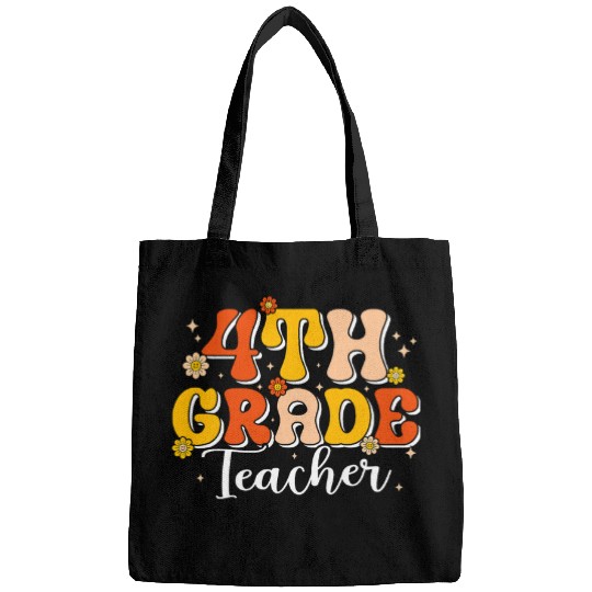 4th Grade Teacher First Day Of School Groovy Back To School 2 Bags