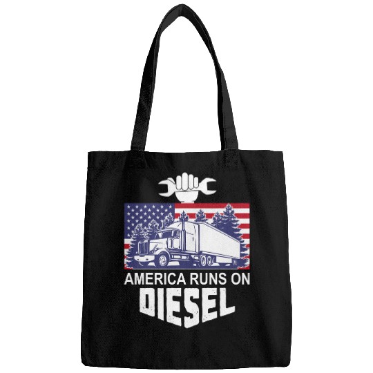 Diesel Truck Driver USA America Runs On Diesel American Flag Bags