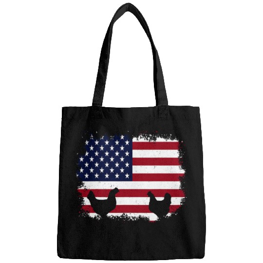 Patriotic Farmer 4th of July Funny Chickens American Flag Bags
