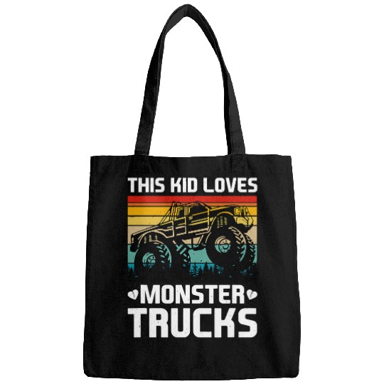 This Kid Loves Monster Trucks vintages Trucker Bags