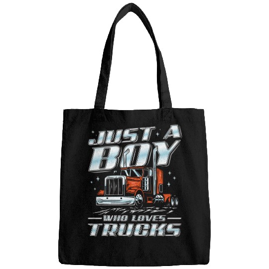 Just A Boy Who Loves Trucks Trucker Semi Truck Driver Funny Bags