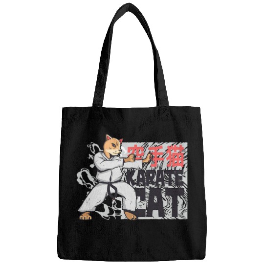 Karate Martial Arts Illustration Japanese Cat Bags