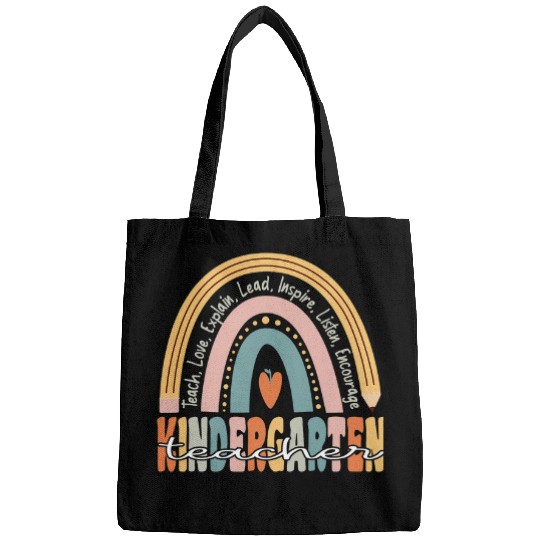Kindergarten Teacher Groovy Retro Teacher Rainbow Bags