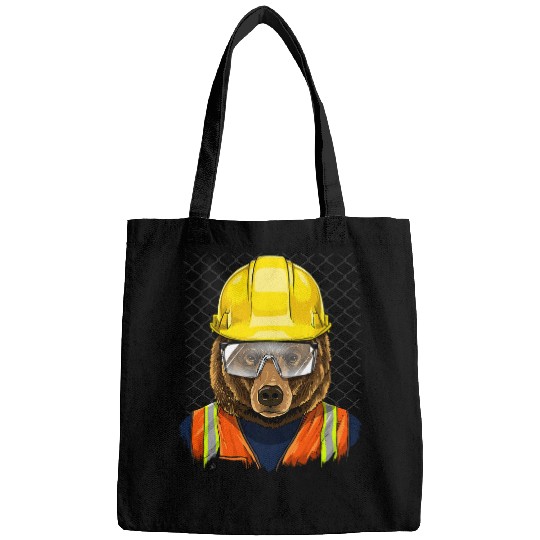 Construction Worker Brown Grizzly Bear Laborer Bear Lover Bags