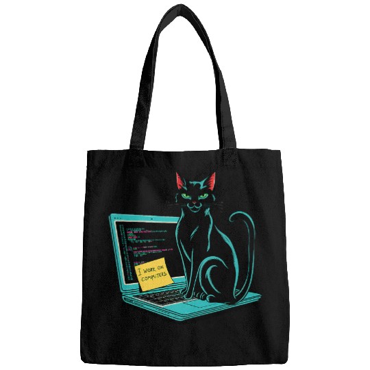 Cat I Work On Computers Coding Geek Design Bags