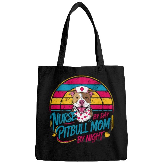 Funny nurses By Day Pitbull Mom By Night Quote Mom nurses Bags