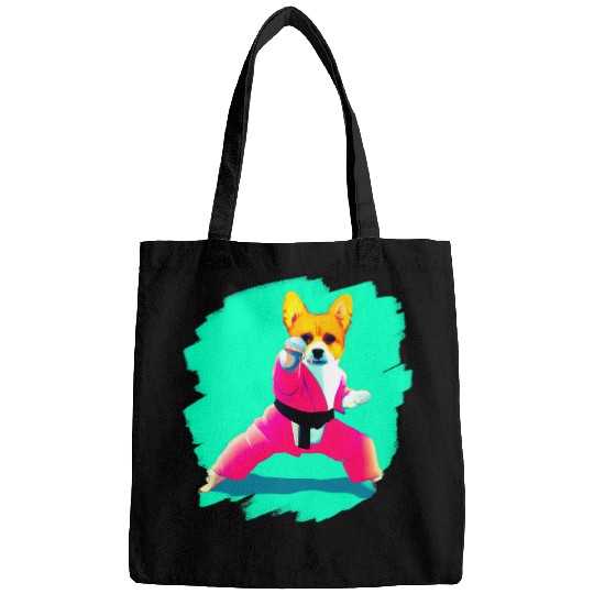 Corgi Doing Karate Kick Black Belt Martial Arts Dog 2 Bags