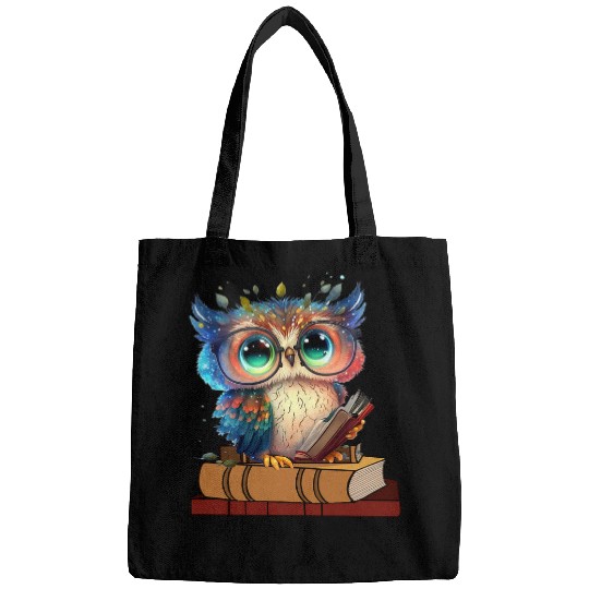 Kawaii Owl Reads Book Reading Bookworm Library Book 2 Bags