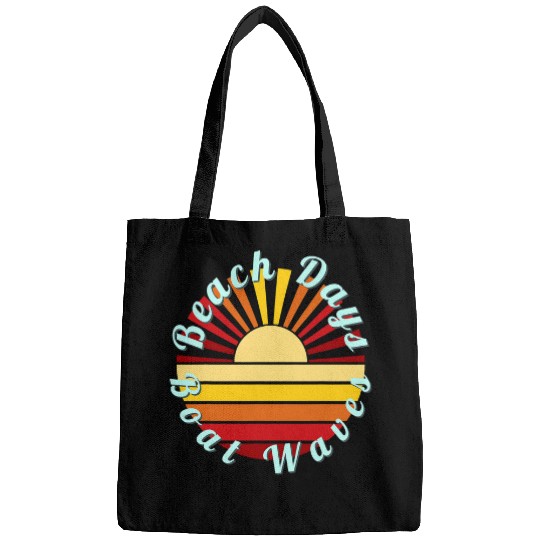 Beach Days Boat Waves Summer Vacation Red Retro Ocean Sunset Bags