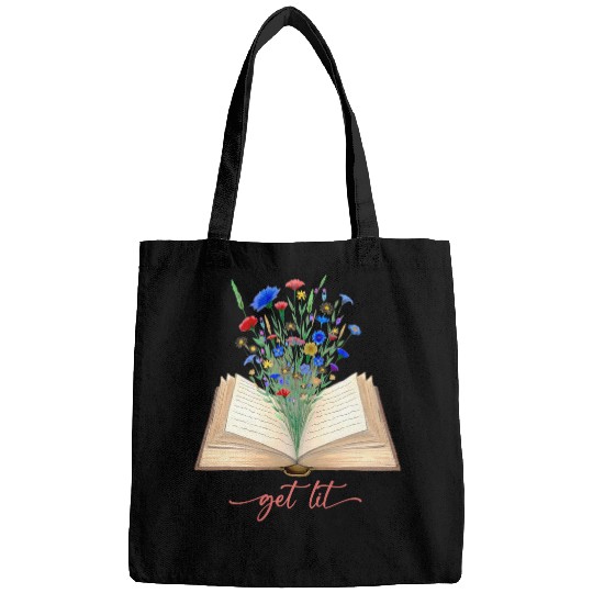 Get Lit Wildflowers Book Bookworms Librarian Teacher Reading Bags