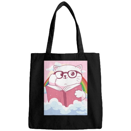 Kawaii Cat Book Reader Neko Bookworm Cat Cute Bags