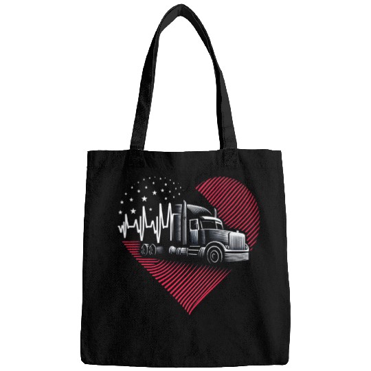 Heartbeat Truck Driver American Flag Semi Trailer Tractor Bags