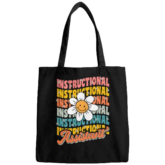 Instructional Assistant Daisy Flower Retro Teacher Aide Bags