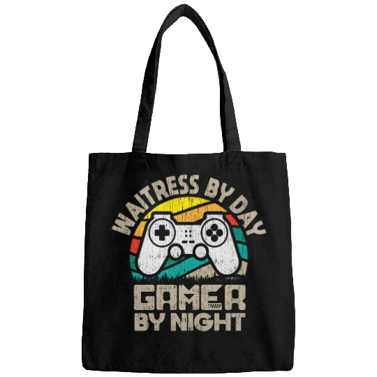 Womens Waitress By Day Gamer By Night Funny Video Game Lover 3 Bags