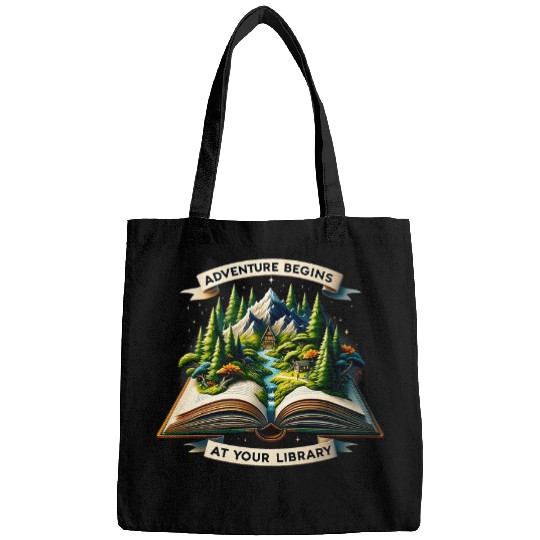Adventure Begins At Your Library Book Lover vintages Camping Bags