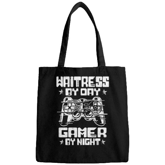 Womens Waitress By Day Gamer By Night Funny Video Game Lover 1 Bags