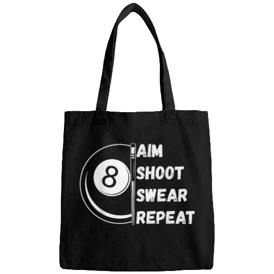 Aim Shoot Swear Repeat Funny Billiards Pool Player Quote Bags