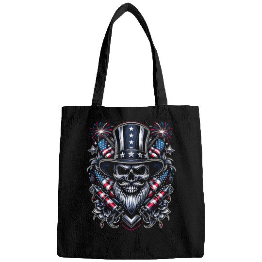 Independence Day usa patriot Bearded Skull 4th Of July 2024 Bags