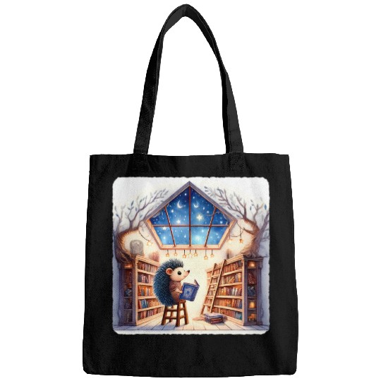 Hedgehog Reading Star Gazing Book Library Branches Stars Bags