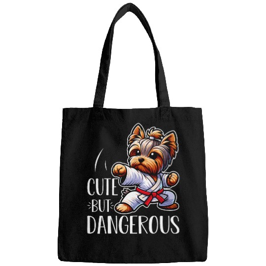 Cute but Dangerous Funny Yorkshire Terrier Dog Karate Girl Bags