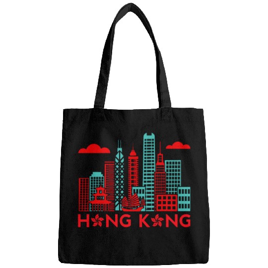 Hong Kong City Skyscraper Skyline Junk Boat Travel Souvenir Bags