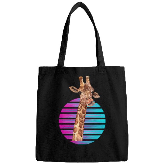 Retro Giraffe Synthwave Giraffe Zoo Worker Animal Bags