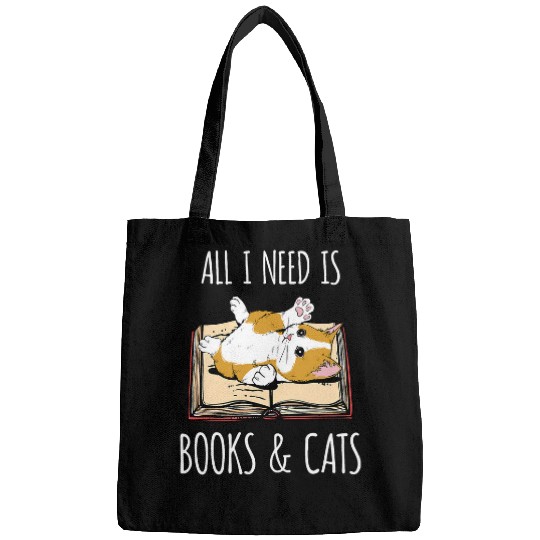 Funny Cat and Book Lover Graphic for Women and Men Cat Owner Bags
