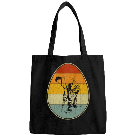 Retro Easter Egg Graphic Cool Easter Day Construction Worker Bags