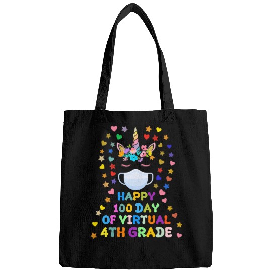 Happy 100 Days Of Virtual 4th Grade Teacher Student Unicorn Bags